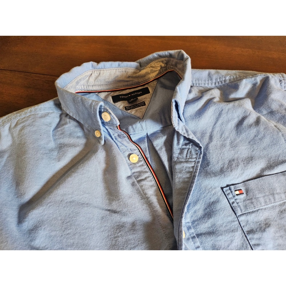 Tommy Hilfiger Button Down Shirt Mens XL Blue Regular Fit Stretch Oxford L/S